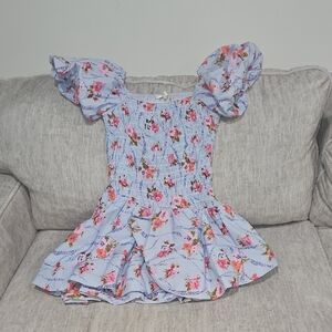 LoveShackFancy Blue Floral Dress with Puff Sleeves